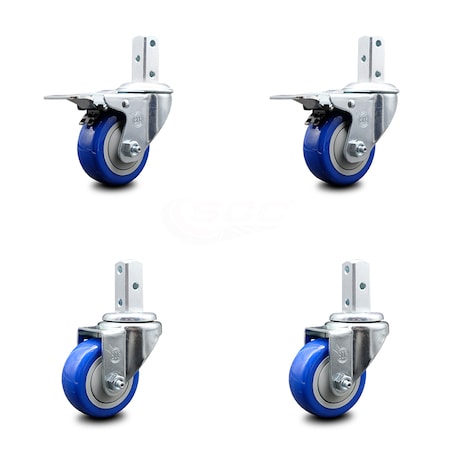 Service Caster 3 Inch Blue Poly Swivel 7/8 Inch Square Stem Caster Total Lock Brakes SCC, 2PK SCC-SQTTL20S314-PPUB-BLUE-78-2-S-2